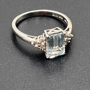 Alwand Vahan Sterling Silver Emerald Cut Aquamarine and CZ 
Wedding RIng Sz 7.25